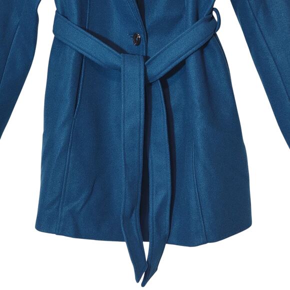 Allegra K Turquoise Blue Belted Single Breasted Trench Coat Mid Length S Chic - Picture 4 of 13